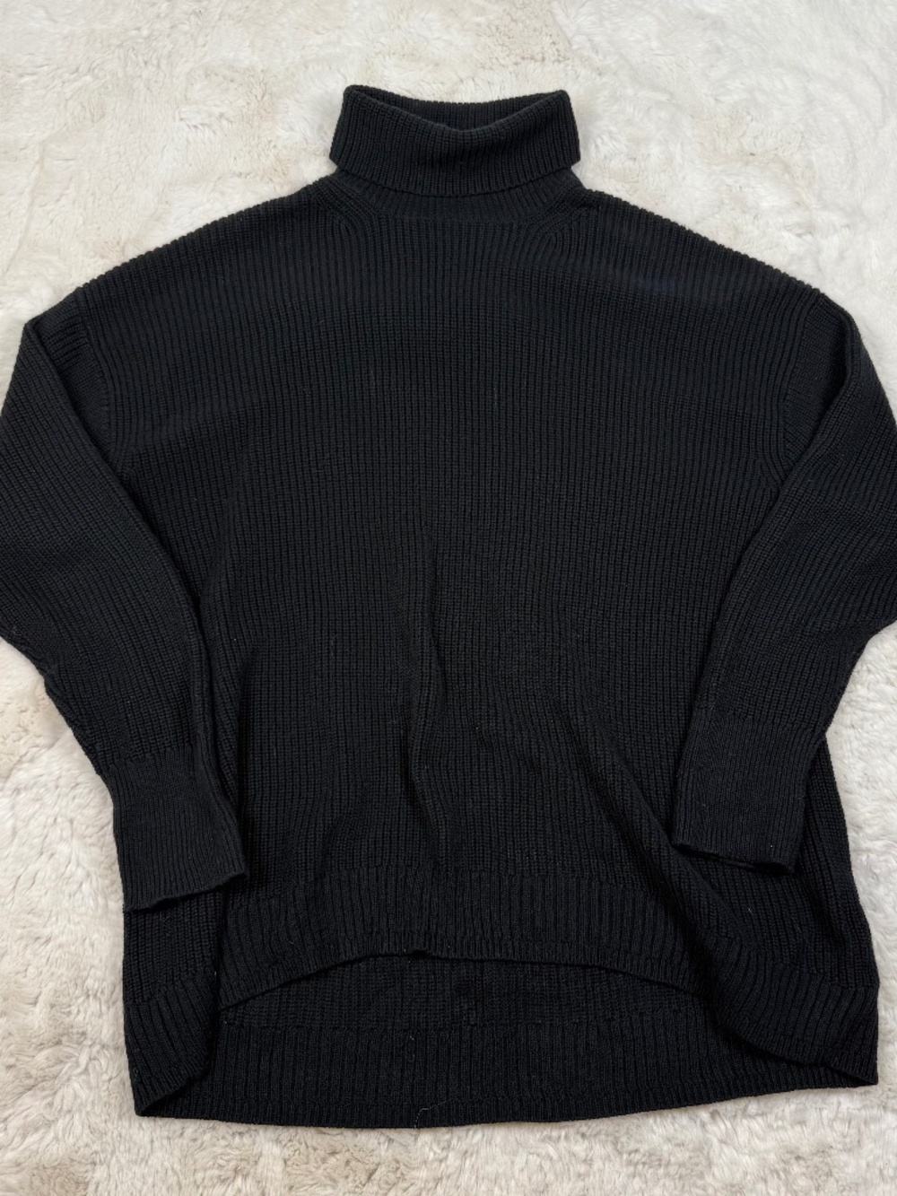 J. Crew Cashmere Cotton Blend Ribbed Relaxed Turtleneck Sweater Black Women's M